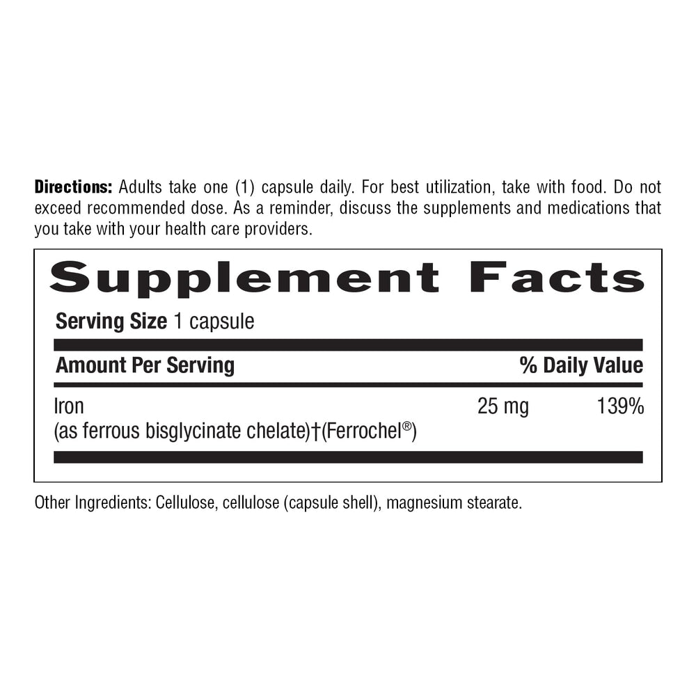 Easy Iron 25mg Capsules nutrition facts label