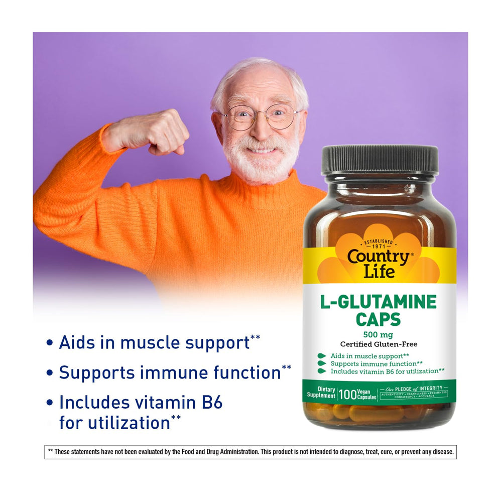 L-Glutamine 500 mg with B6 capsules in bottle