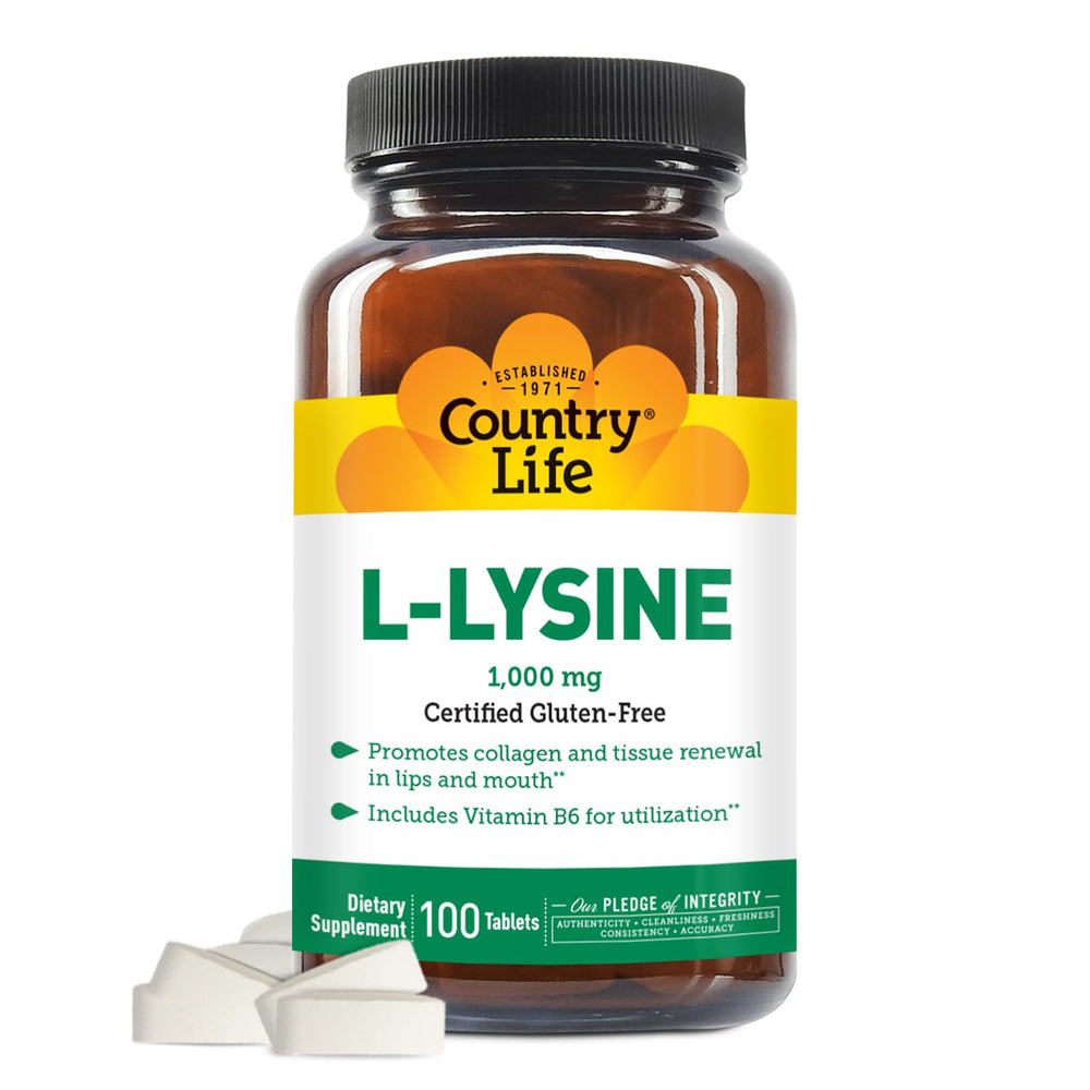 Front view of Country Life L-Lysine 1000 mg with B6 2.5 lb bottle
