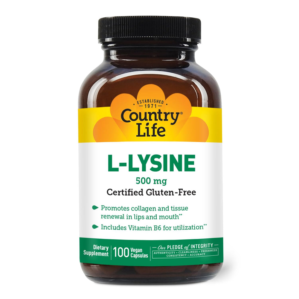 Country Life L-Lysine 500mg with B-6 bottle front label