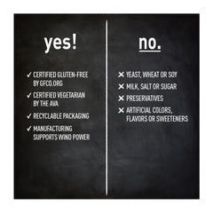 No GMOs, yeast, wheat, soy, milk, salt, sugar and artificial ingredients claim