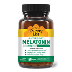 Country Life Melatonin 1mg sleep aid bottle with tablets