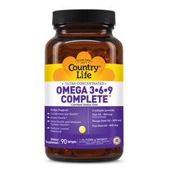 Country Life Omega 3-6-9 complete supplement bottle with 90 softgels