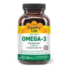 Country Life Omega-3 Fish Oil softgel bottle with label
