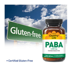 Back label of Country Life PABA 1000 mg bottle