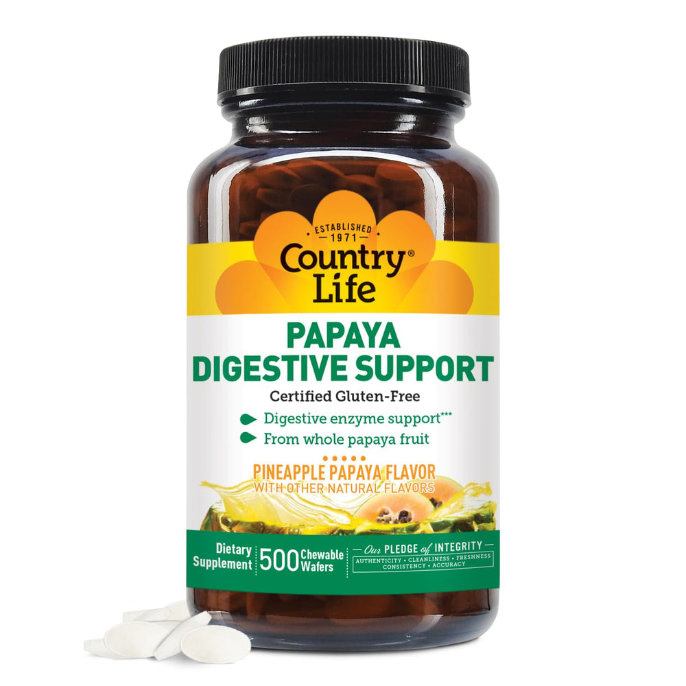 Country Life Papaya Enzymes bottle with 200 wafers