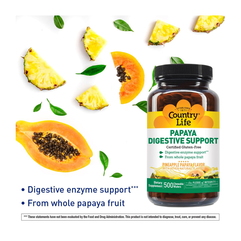Country Life Papaya Enzymes bottle with 500 wafers