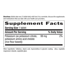 Supplement facts and ingredients panel for Country Life potassium