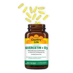 Daily use image showing quercetin and vitamin D3 capsules for immune health