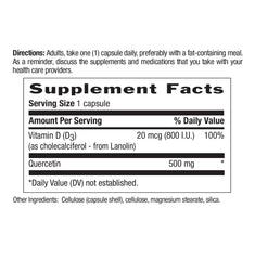 Vegetarian-friendly quercetin-d3 capsules described on packaging