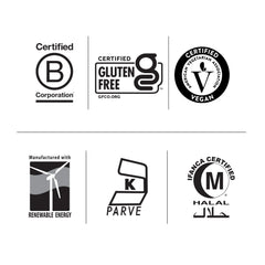 Vegan and gluten-free certification icons on packaging