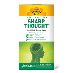 Close-up of Country Life Sharp Thought bottle and capsules
