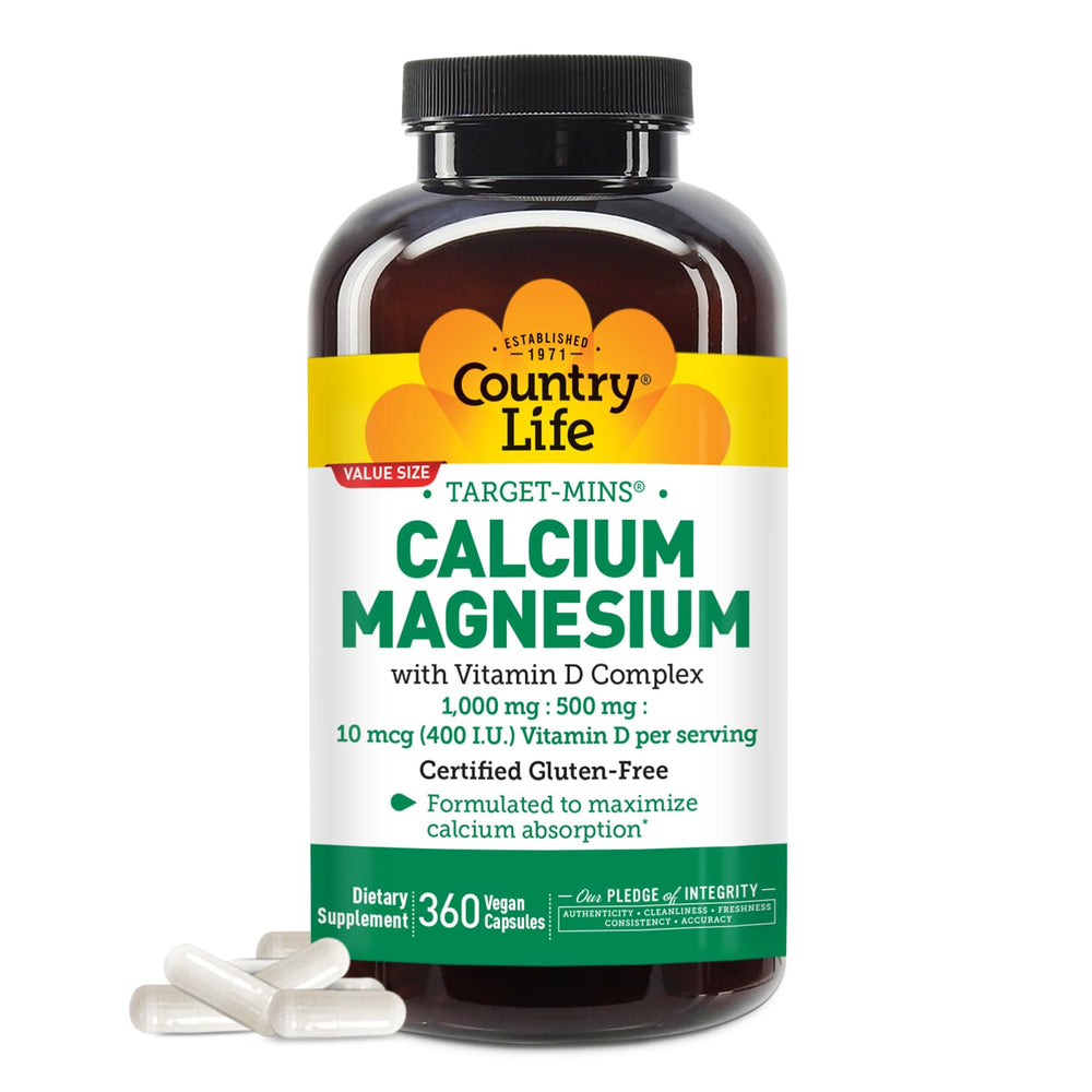 Front label view of Country Life Target-Mins Calcium Magnesium with Vitamin D-Complex bottle