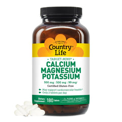 Front label of Country Life Target Mins Calcium Magnesium Potassium supplement