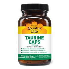 Front view of Country Life Taurine 500mg bottle
