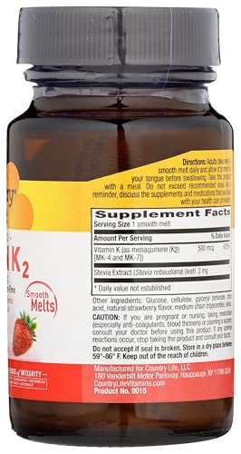 Strawberry-flavored vitamin K2 chewables on tongue