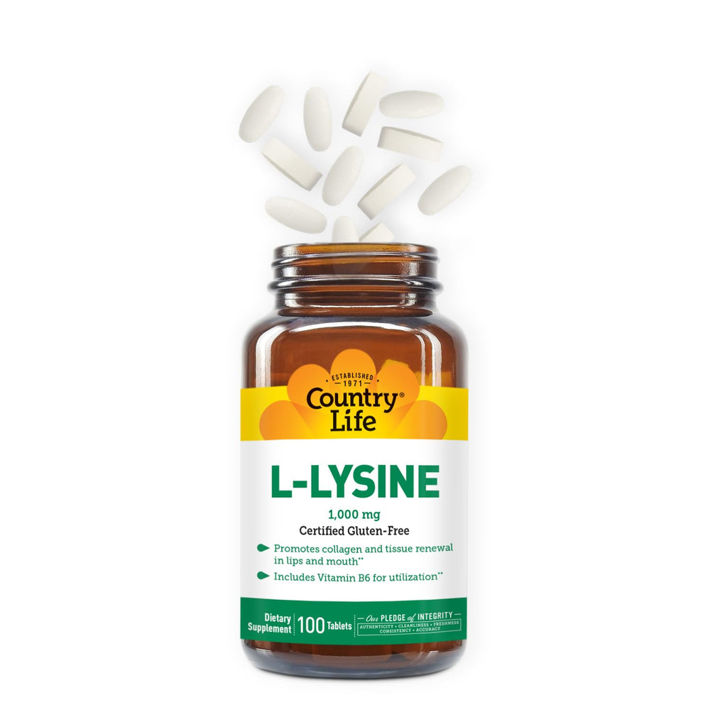 Country Life Vitamins L-Lysine 1000 mg with B-6 bottle - side view