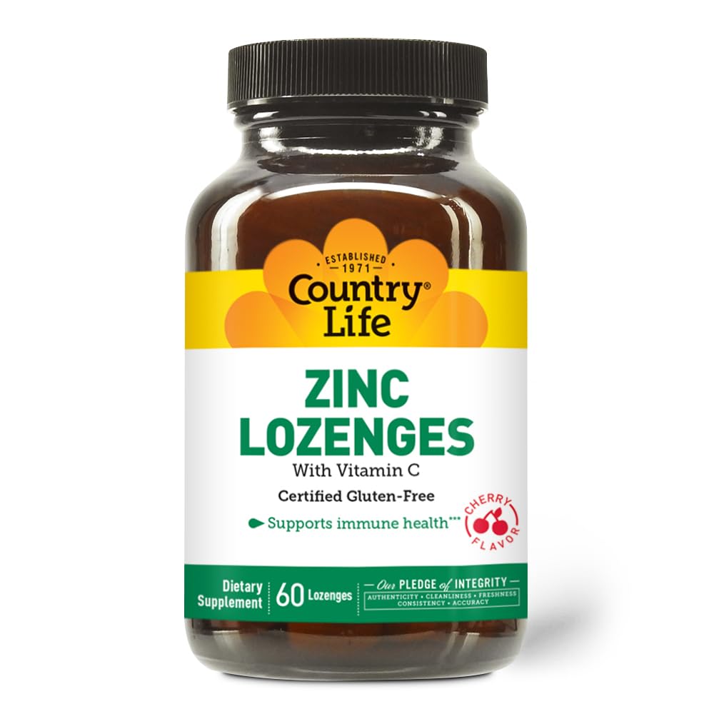 Country Life Zinc Lozenges 23 mg + Vitamin C Cherry Flavor bottle