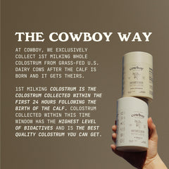 Serving scoop labeled 40 servings for Cowboy Colostrum