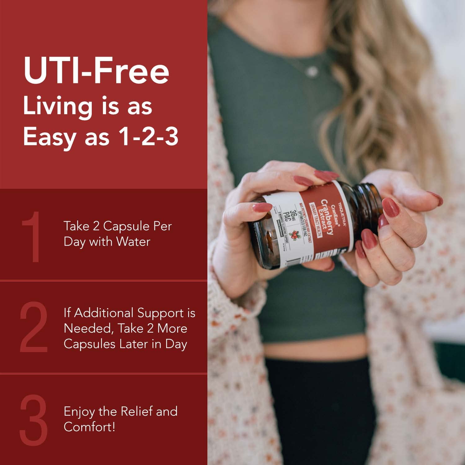 Close-up of CranEaze bottle with capsules Close-up of CranEaze bottle with capsules