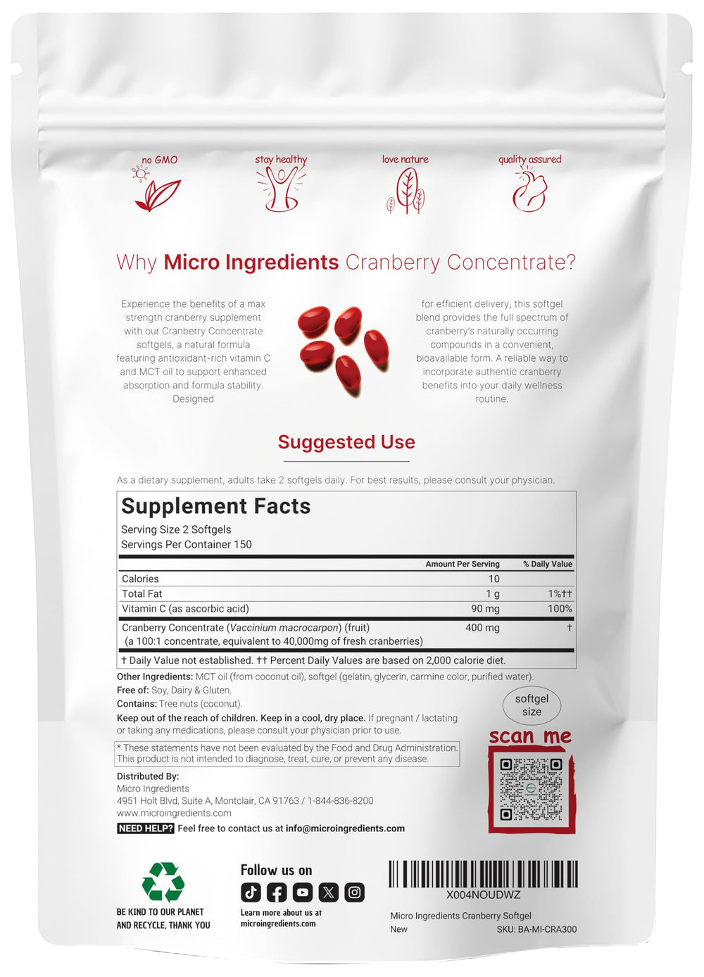 Cranberry concentrate softgels showing 40,000 mg equivalent