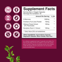 Cranberry and D-Mannose bladder health capsules with 1000 mg per serving