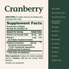 Close-up of cranberry dietary supplement label