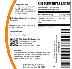 240 count Cranberry Extract capsules container on white background