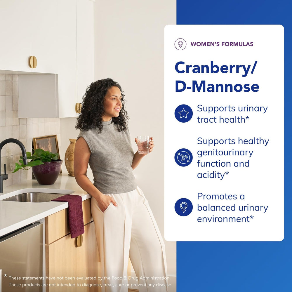 Cranberry fruit concentrate 200 mg and D-mannose 900 mg highlighted
