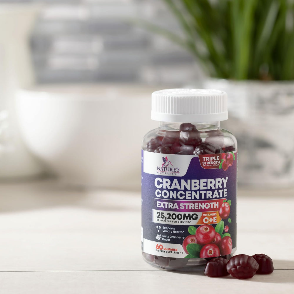 Cranberry gummies packaging showing 60-count bottle