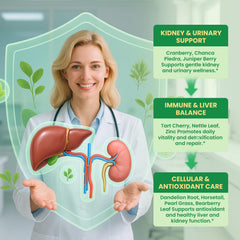 Blend of cranberry, nettle, chanca piedra, dandelion and horsetail ingredients