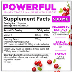 Close-up of cranberry extract pills showing 3X strength formula