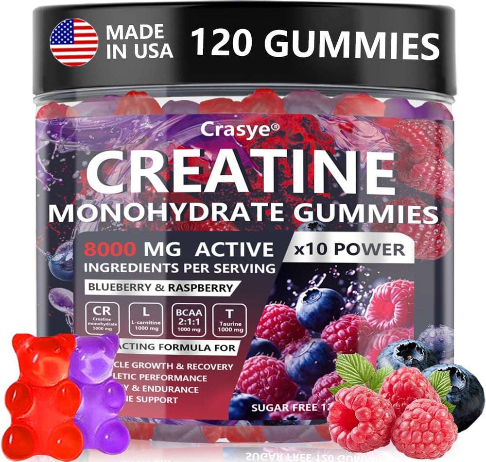 Front label of Crasye Creatine Gummies Complex 8000mg bottle