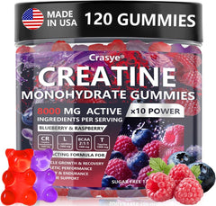 Front label of Crasye Creatine Gummies Complex 8000mg bottle