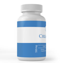 Side view of Creatine capsules bottle