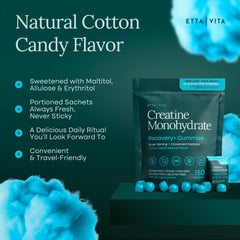 Close-up of a blue sugar-free creatine gummy