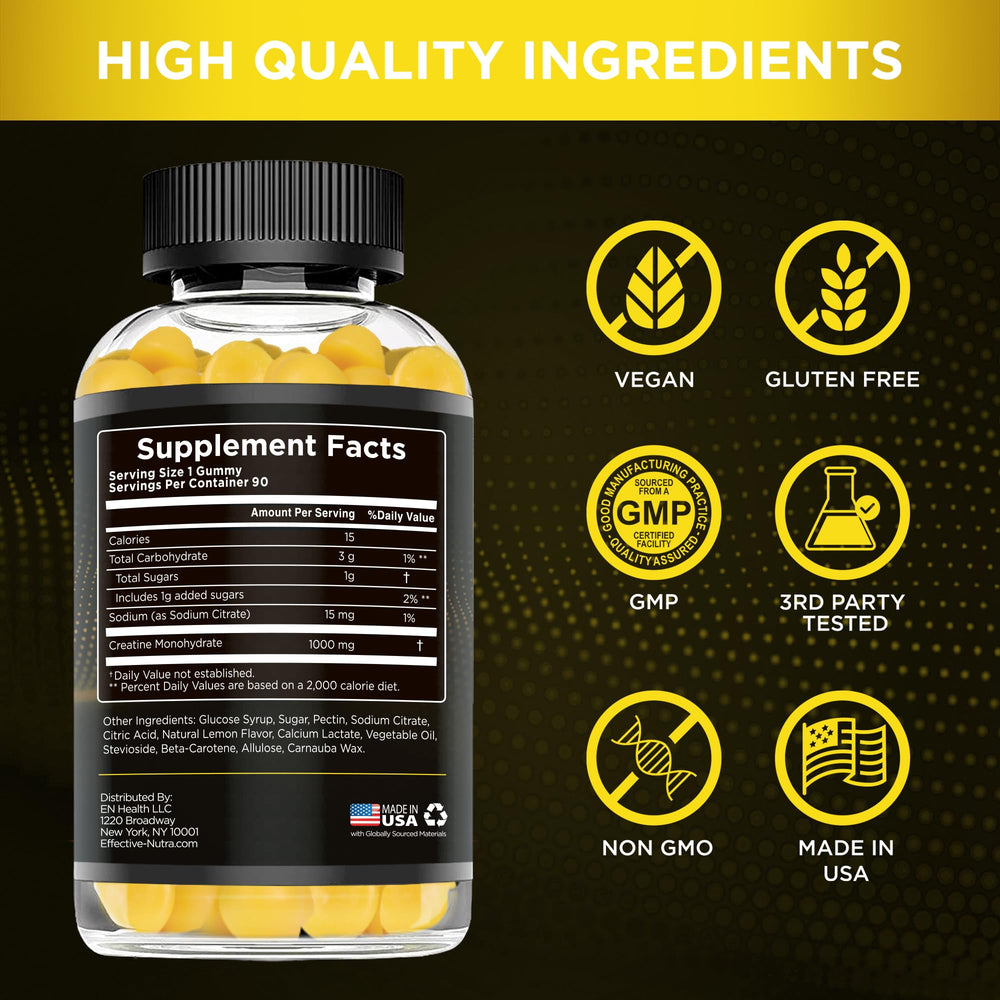Creatine gummies ingredient panel and nutrition facts
