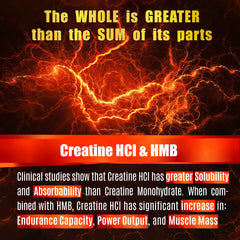 Bottle of Creatine HCl HMB capsules on table