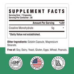 Back view of the Creatine Monohydrate Capsules bottle with supplement facts
