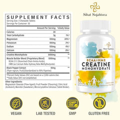 Ingredient panel showing Creatine Monohydrate, BCAA, HMB and electrolytes