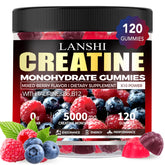 Creatine Monohydrate Gummies bottle front with mixed berry flavor