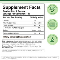 Close-up of a single 1g Creatine Monohydrate gummy