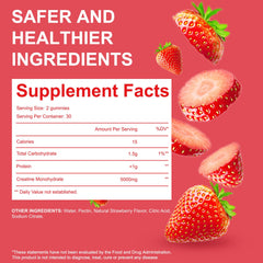 Close-up of strawberry-flavored gummies in bottle