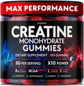 Front view of Creatine Monohydrate Gummies 5000 MG in raspberry-blueberry flavor