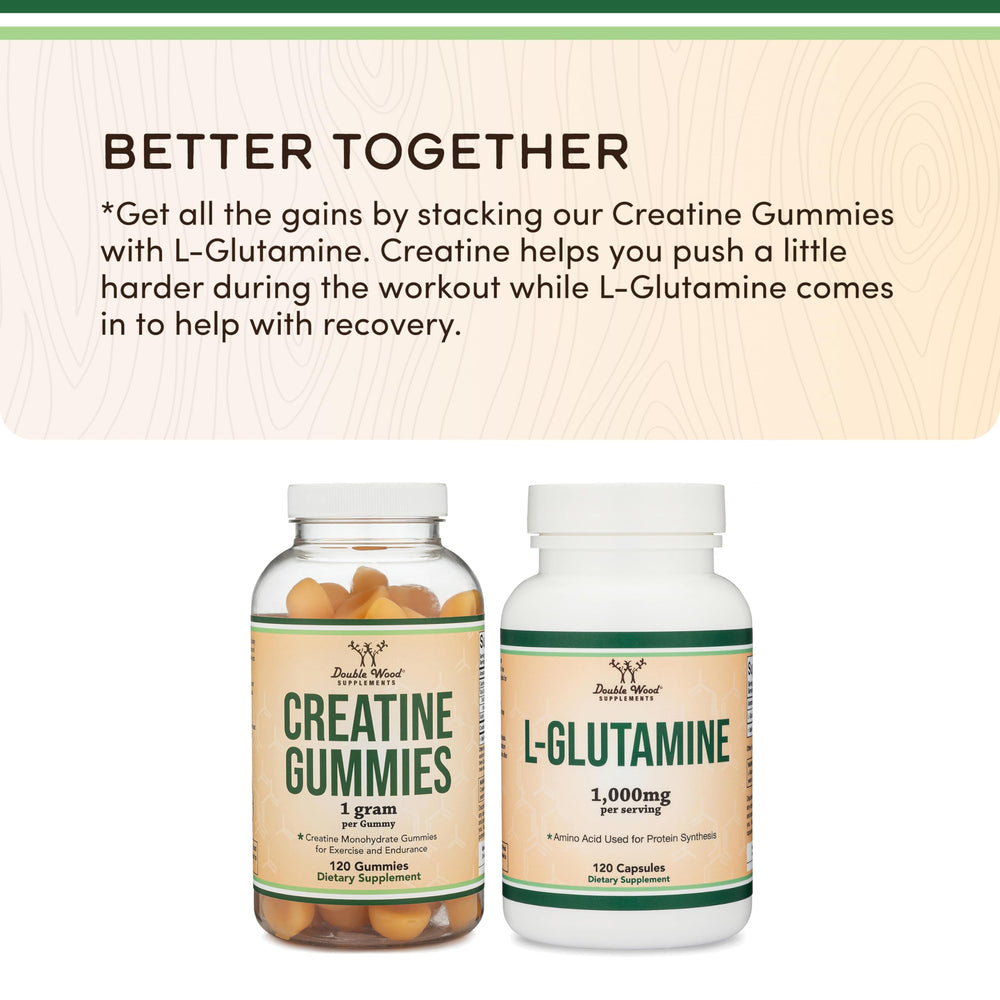 Double Wood Creatine Monohydrate Gummies bottle on desk