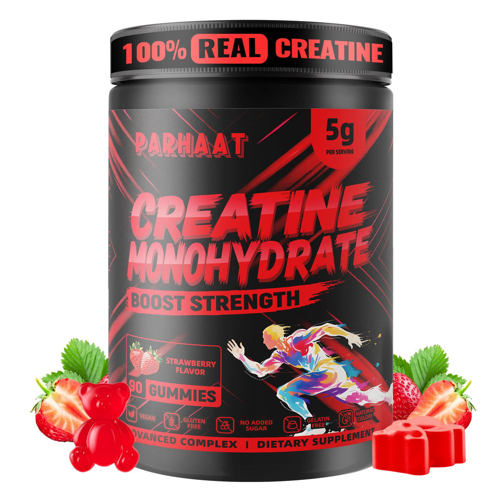 Front view of Creatine Monohydrate Gummies Strawberry 90 count