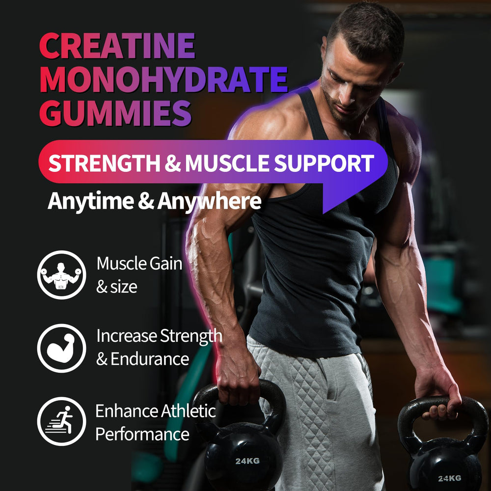 Close-up of Creatine Monohydrate Gummies bottle label 8000 mg