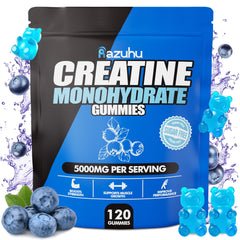 Front view of blueberry-flavored creatine monohydrate gummies bottle (120-count)