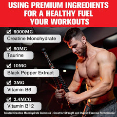 Ingredients list including creatine monohydrate, taurine, B6 and B12