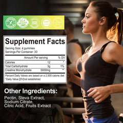 Back label showing nutrition and ingredients on Creatine Monohydrate Gummies Lemon, 120 count